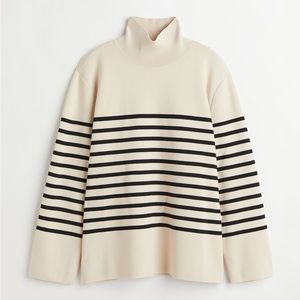 High-collar funnel neck striped sweater